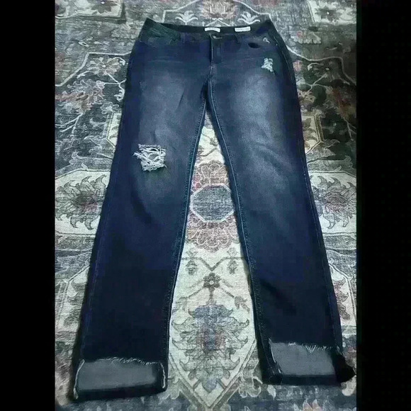 Kensie Jeans Distressed Mid-Rise Knockout  Skinny Ankle Jeans Blue Women 12/32 - Picture 1 of 5